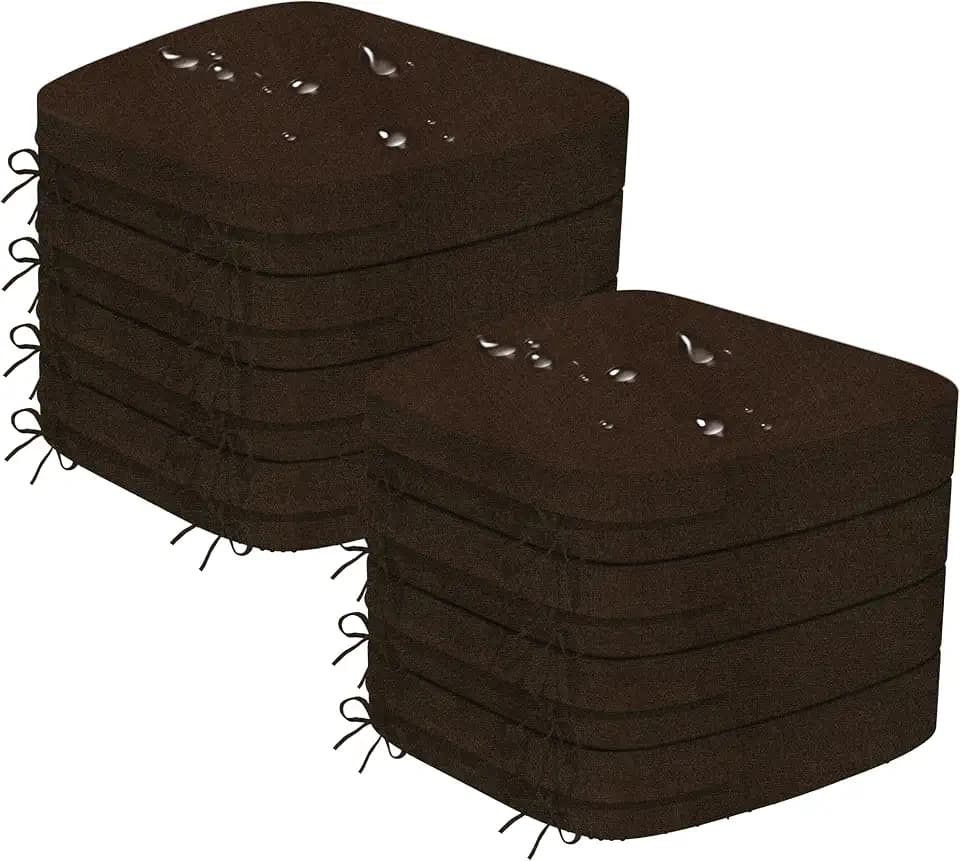 17'' x 16'' x 2.5"Thick Chair Cushions for Dining Chairs, 8 Pack WaterProof Easy Clean Kitchen Chair Pads with Ties and Non-Slip Backing - 30D High Elastic Foam Soft Kitchen Chair Cushions