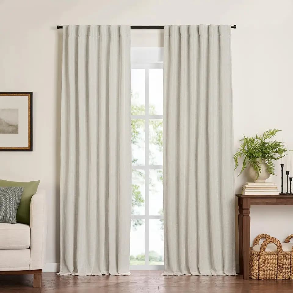 Threadmade Harrow Solid Texture Blackout Window Curtain Panel, Natural - 52" W x 95" L