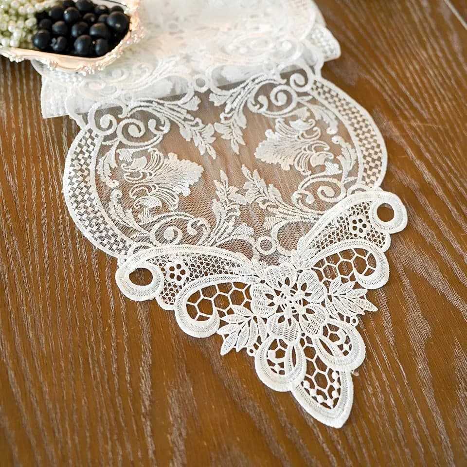 ARTABLE Off White Lace Table Runner Macrame Dresser Scarf Modern 10x47Inch