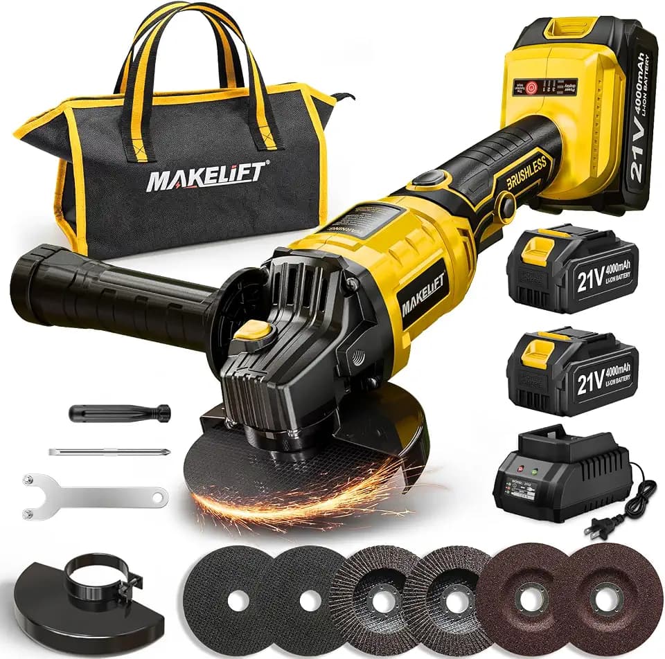 Cordless Angle Grinder, 4-1/2" 10000RPM Cut Off Tool with 2×4.0Ah Batteries