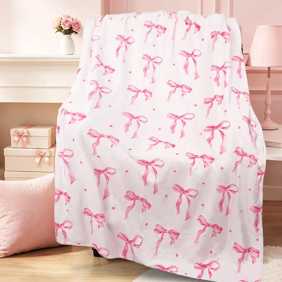 Bow Blanket Soft Cozy Lightweight Throw Blanket for Couch Sofa Bed Living Room Home Pink Decor for Boys Girls Kids Adults Gift 50x60 inch