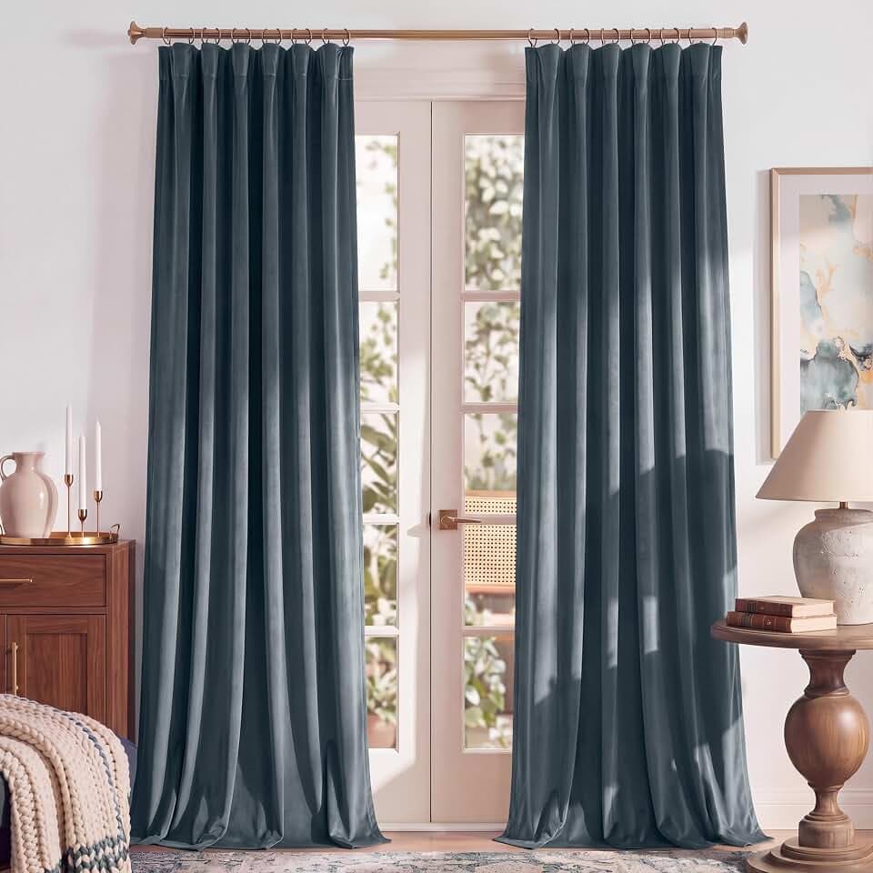 RYB HOME Dusty Blue Velvet Blackout Curtains 84 inches Long for Bedroom