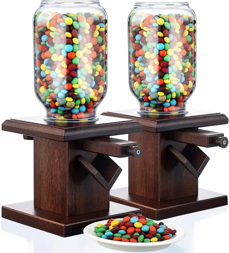 Maxdot 2 Pcs Wooden Candy Dispenser Machine Wood Cereal Storage Containers for Gummy Versatile Snack Storage Machine Dispenser Countertop Suitable for Candy Bean and Cereal(deep brown)