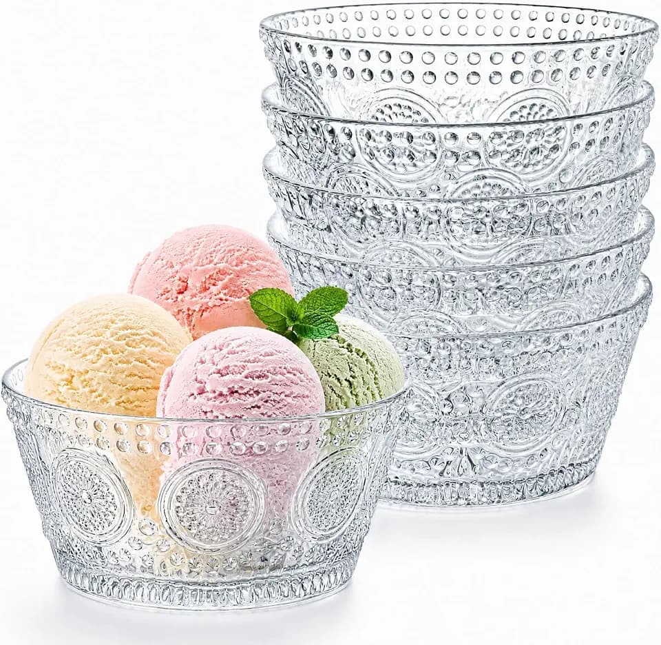 6 Pack Small Glass Bowls Set, 12 Oz Embossed Prep Dessert Bowls