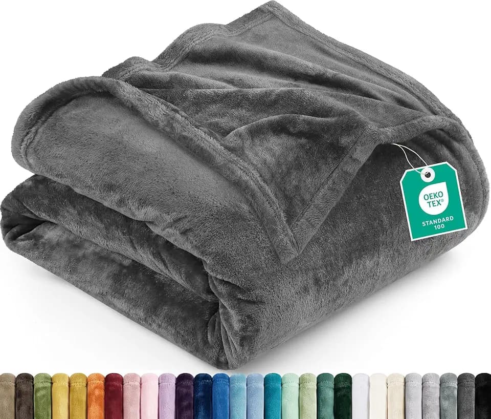 Utopia Bedding Ultra Soft Fleece Bed Blanket Queen Size Grey (90x90 Inches)