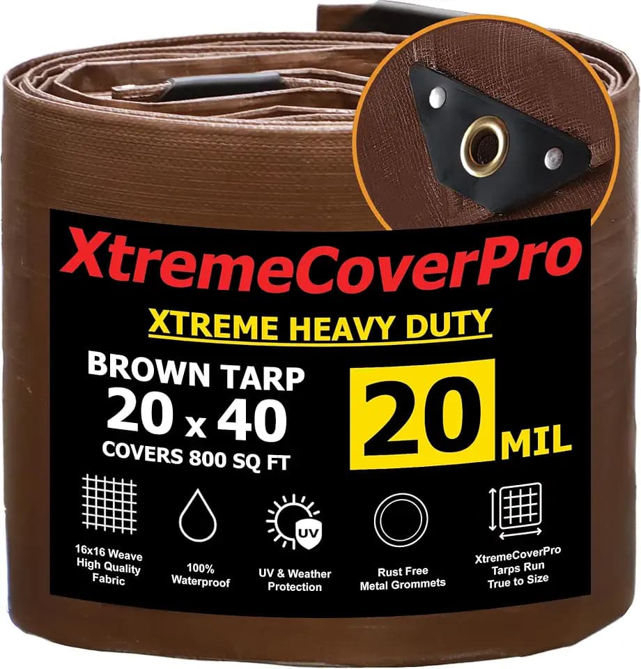 20' x 40' - 20mil Brown Tarp Heavy Duty Waterproof UV Protection 20x40 ft