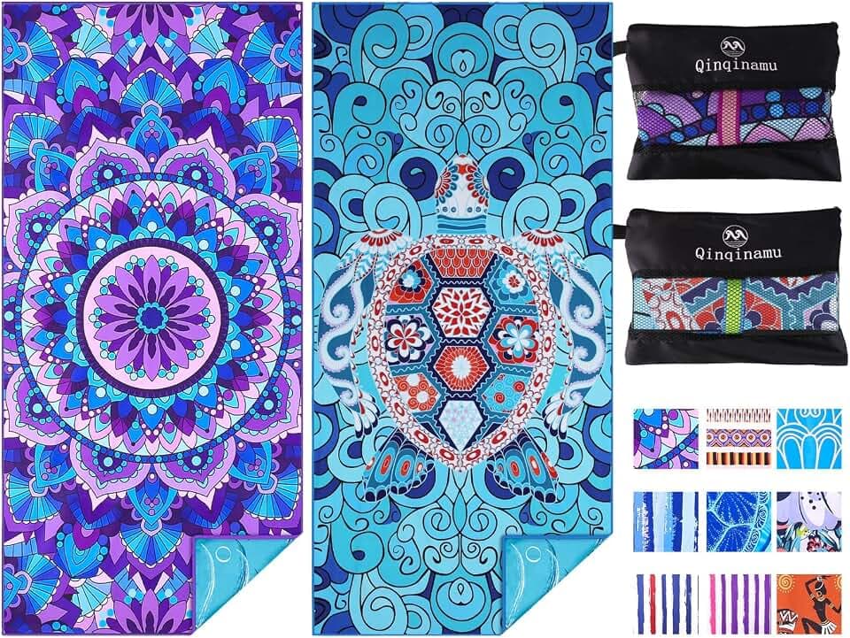 Microfiber Beach Towel with Bag Oversized 71x32 Sand Free 2 Pack