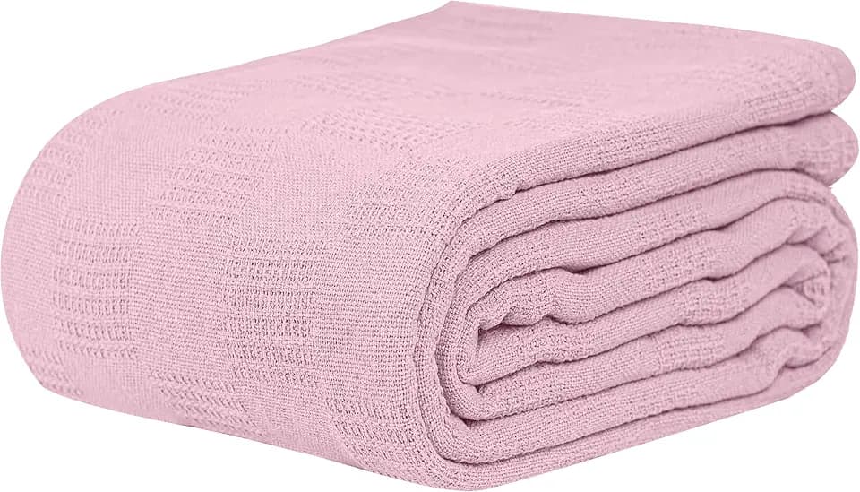 Linteum Textile Hospital Thermal SNAGLESS Spread Blanket, 100% Cotton (74x100 in, Mauve)