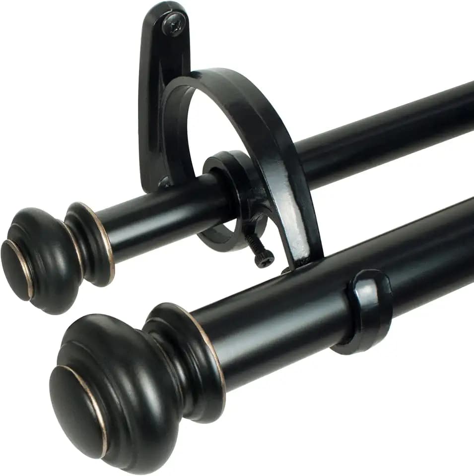 Decopolitan Urn Telescoping Double Drapery Rod Set, 36-72", Antique Bronze