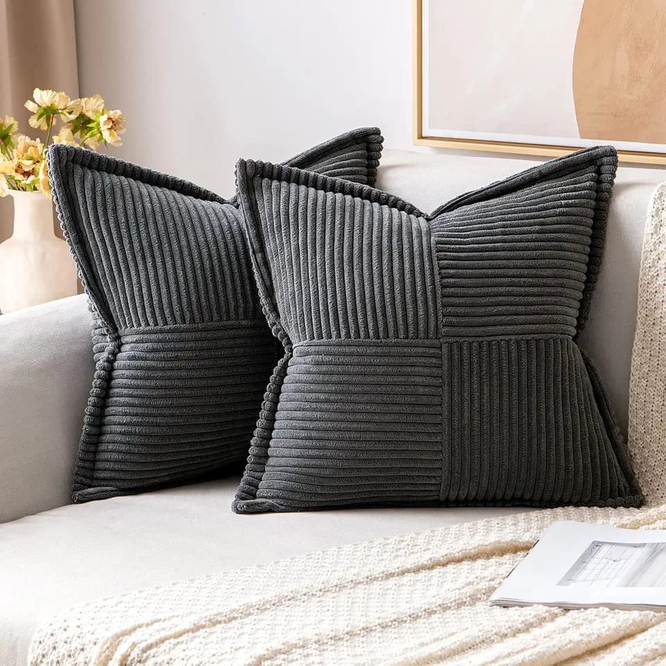 MIULEE Decorative Throw Pillow Covers for Couch 20x20 Inch Dark Grey 2 Pack