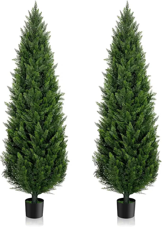 AOKIIE 6FT Artificial Cedar Topiary Trees UV Protection for Outdoor 2PCS