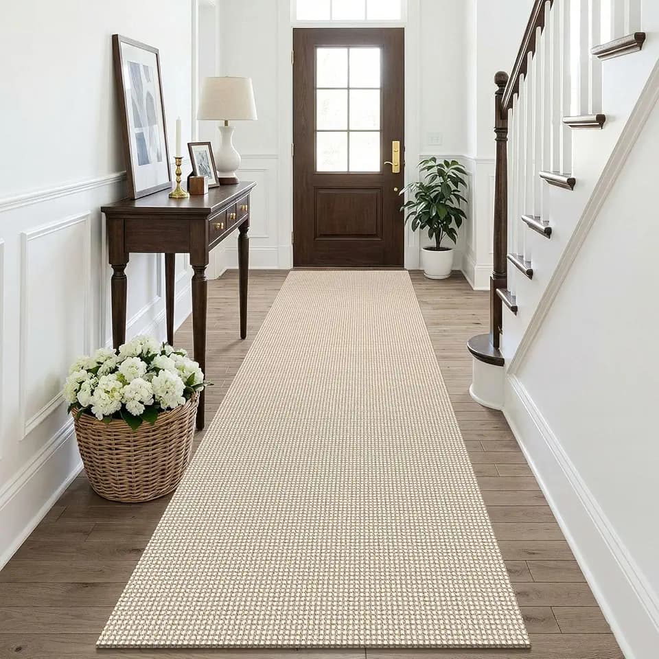 KOZYFLY Runners for Hallways 3x10 ft Washable Kitchen Runner Non Slip Rubber Backed Hallway Rugs Cotton Entryway Runner Rug for Indoor Hall, Backdoor, Kitchen, Oatmeal Beige