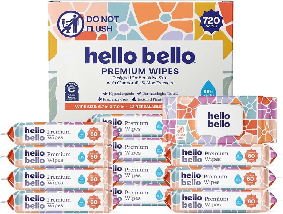 Hello Bello Premium Baby Wipes (Flower Pop) Fragrance-Free 12pk = 720ct