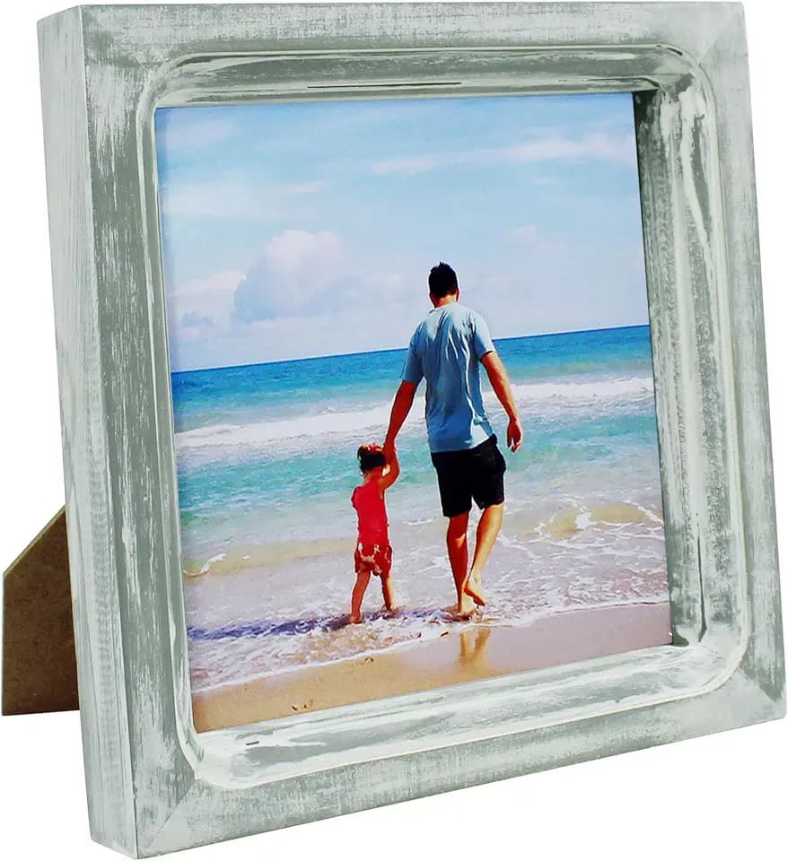 CVHOMEDECO. 6x6 Picture Frame Made of Solid Wood High Definition Glass Rustic Vintage Designs Small Photo Frame for Tabletop Display and Wall Mounting, Distress Grey