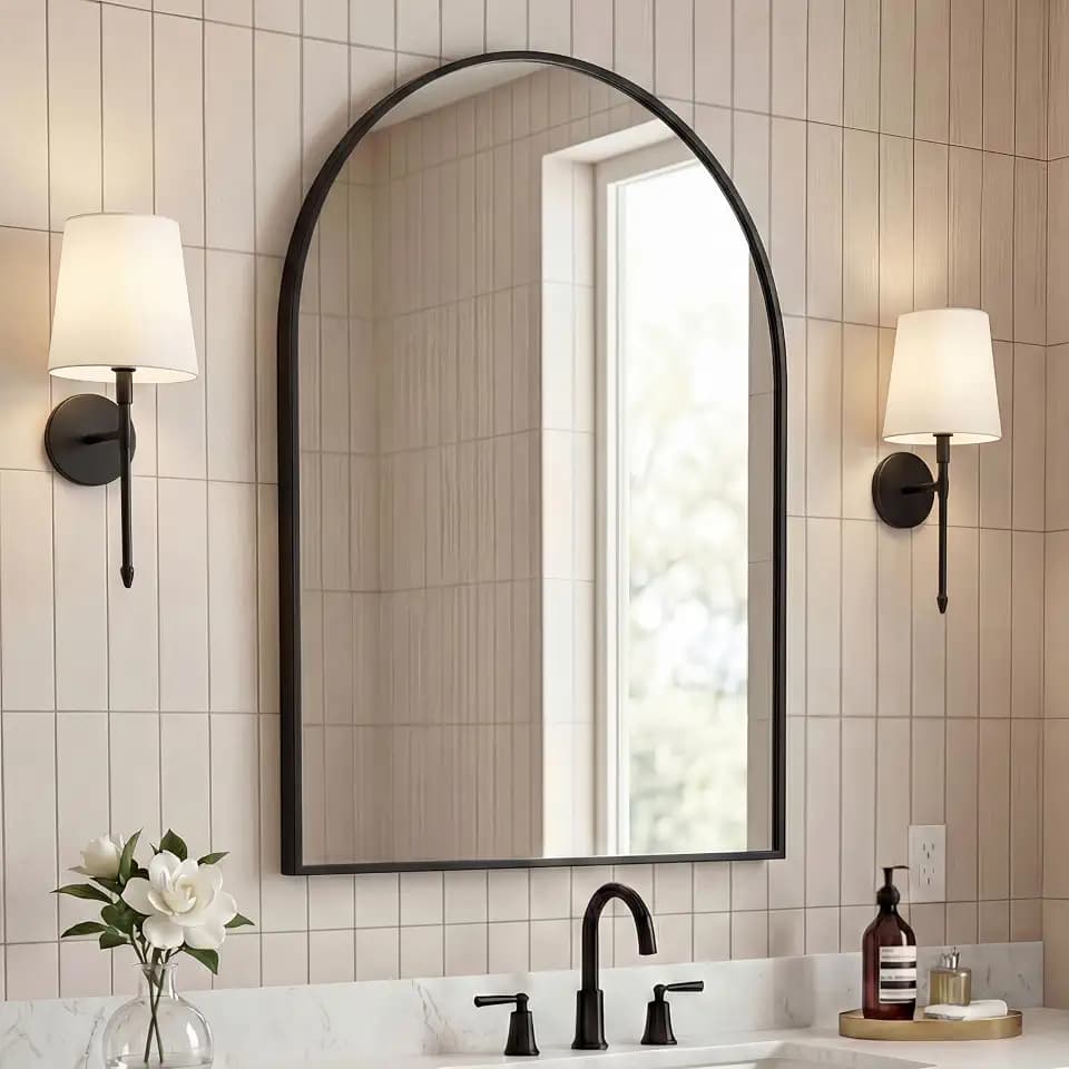JONATHAN Y Elodie Arched Wall Mounted Vanity Mirror 28" x 40", Black