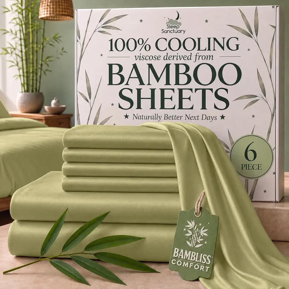 SLEEP SANCTUARY 100% Viscose Derived from Bamboo Sheets Queen Size 6 Pc Set