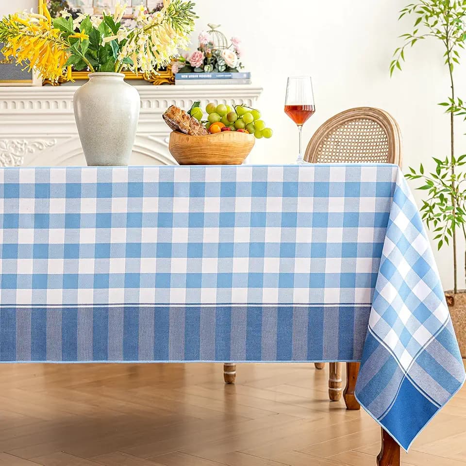 Midsummer Breeze Coastal Cottage Blue Gingham Tablecloth Rectangle 60”x90”