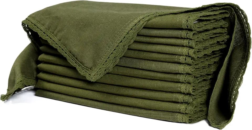 Ramanta Home Olive Green Linen Flax Cloth Napkins Set of 12, 18x18 Inches