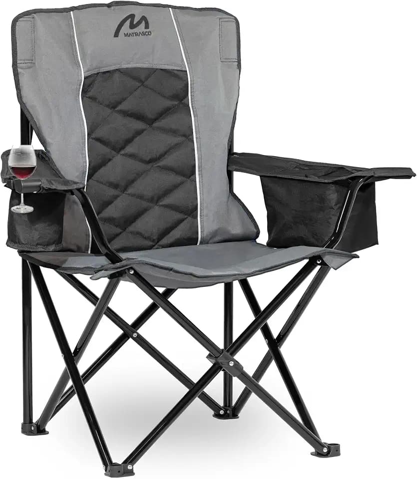 Oversized Padded Camping Chair, 450 lbs Capacity, Black