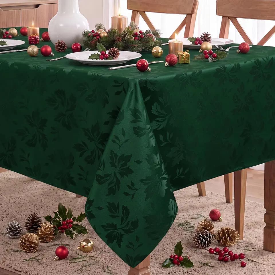 Romanstile Christmas Jacquard Rectangle Tablecloth 60 x 120 Inch Dark Green