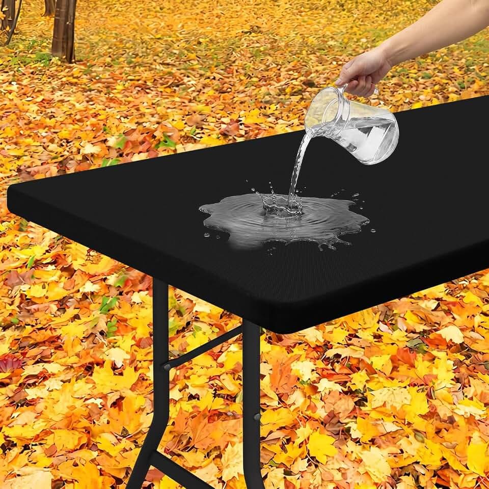 Smiry Rectangle Tablecloth, Elastic Fitted Flannel Backed Vinyl Tablecloths for 5ft Folding Tables, Waterproof Wipeable Table Covers for Indoor, Outdoor, Picnic and Camping (Black, 36"x60")