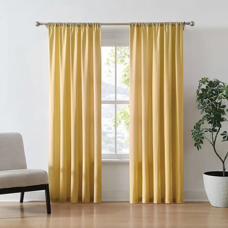 Brooklyn Loom Solid Cotton Percale Mustard Yellow 50x96 Window Curtain Pair, Solid Color Themed, Oeko-TEX Certified Confidence