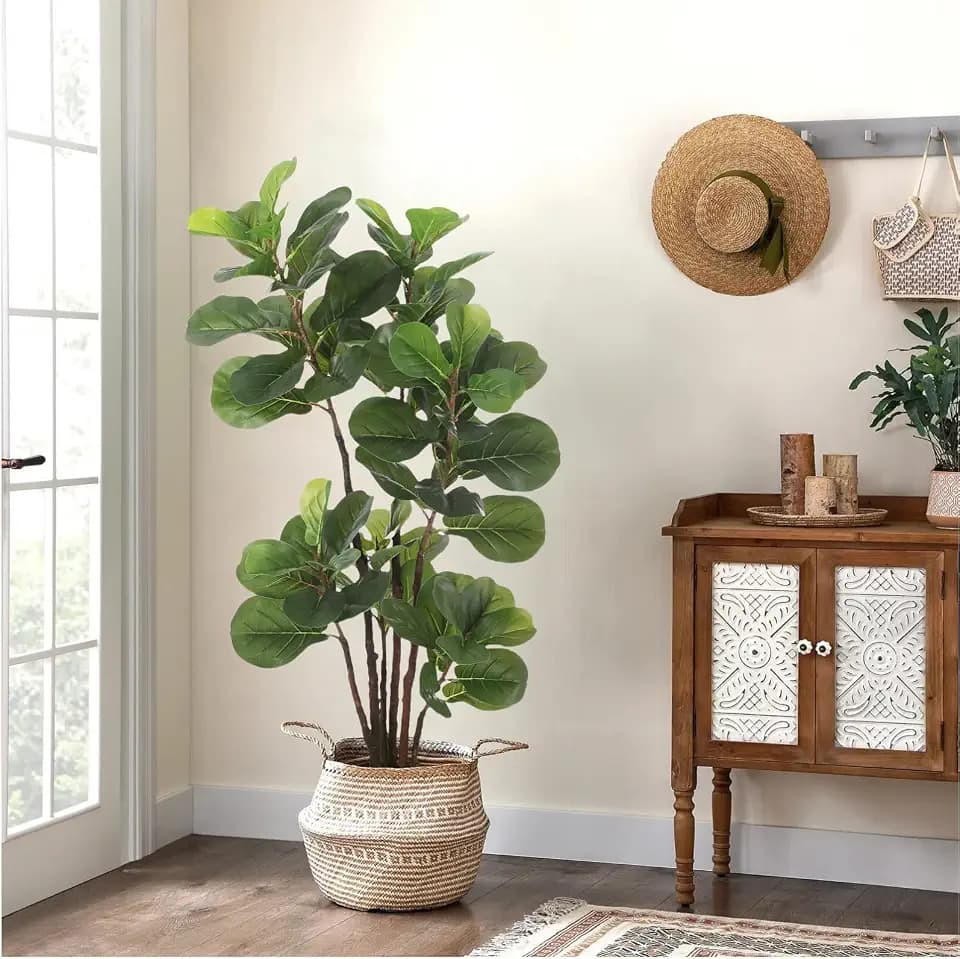 GlowSol Faux Fiddle Leaf Fig Tree, 4 Ft Artificial Ficus Lyrata Plant