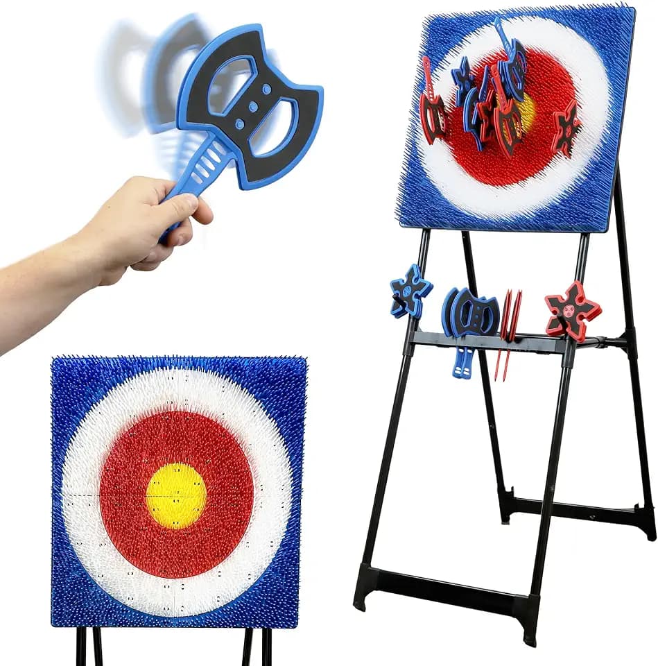 Axe Throwing Game for Backyard, 5FT Tall, 24" x 24" Bristle Target, 8 Axes & 8 Throwing Stars, Foldable Steel Frame, Outdoor Indoor Games for Adults, Kids & Family
