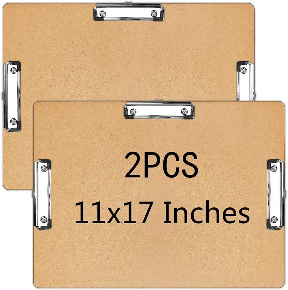 2 PCS Extra Large 11X17 Clipboard, Wood Cleats with Low Profile Clips for Drawing, Sketching, and Art Boards, Horizontal Wood Lapping, Landscape Layout (3MM Thickness