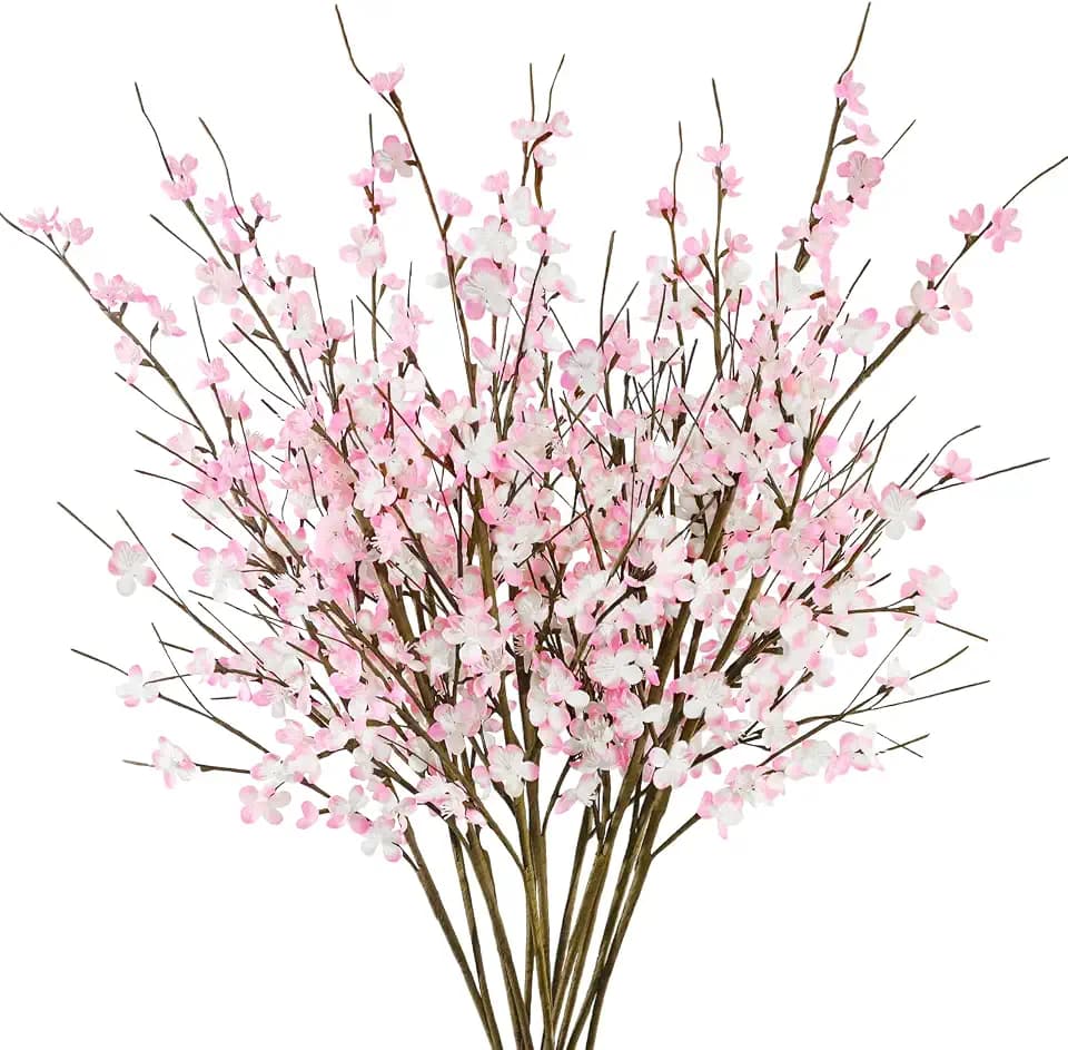 Krissing 12 Pcs Artificial Cherry Blossom Flowers, 39”, Pink