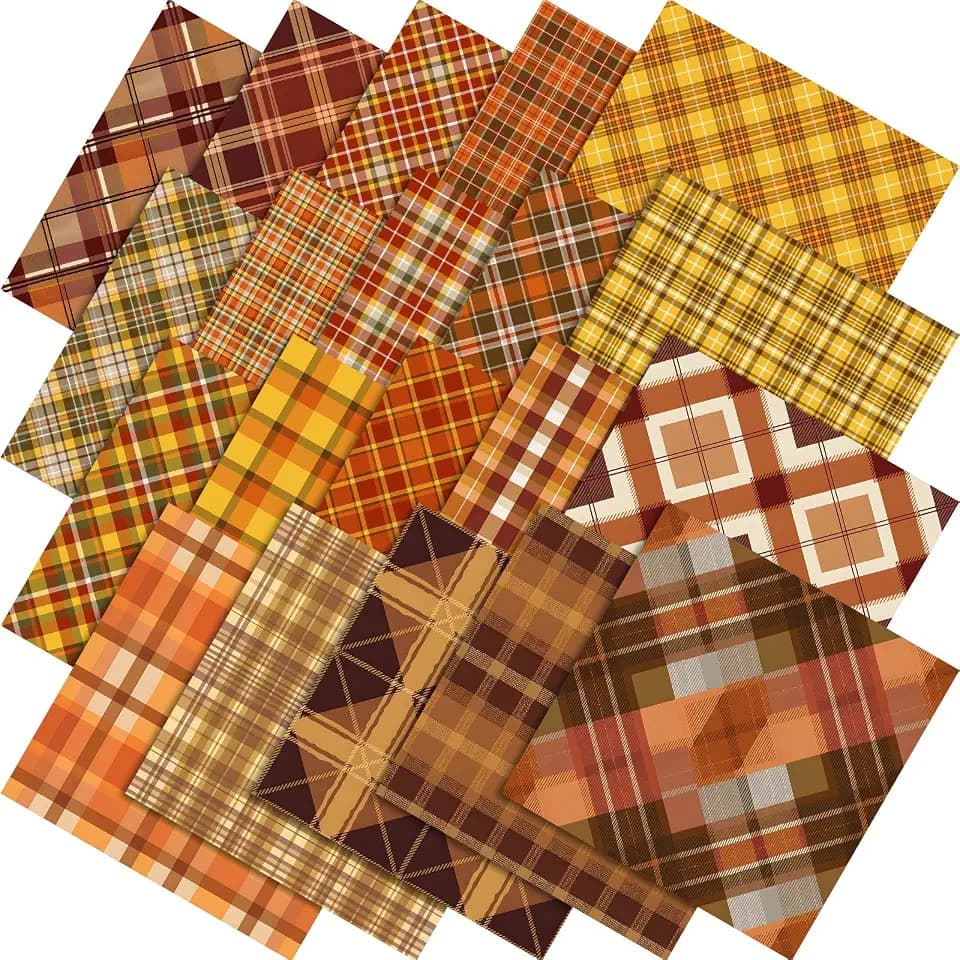 Tudomro 60 Pcs Fall Plaid Quilting Fabric Squares 10 x 10 Inch