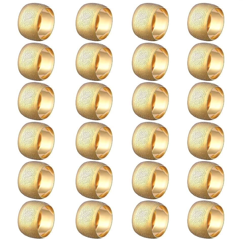 Napkin Rings - Round Napkin Holder Rings for Dinning Table Parties Weddings Family Gather- Holiday Banquet Christmas Dinner Serviette Buckles Decor (24 Set Gold)