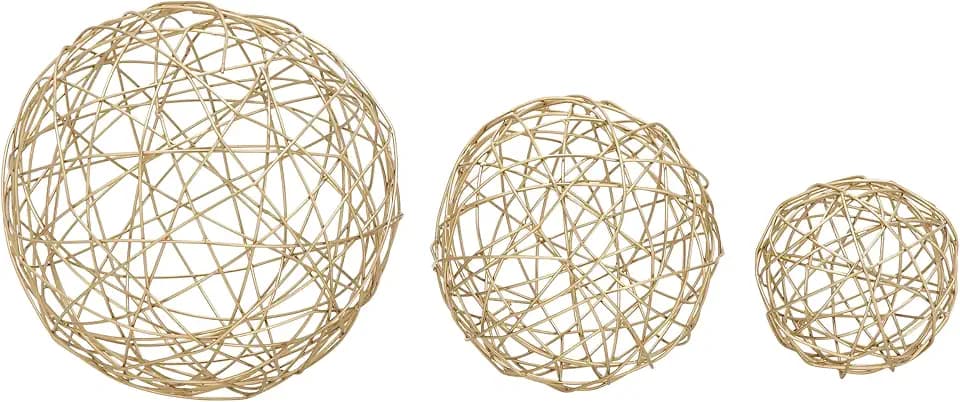 CosmoLiving by Cosmopolitan Metal Geometric Decorative Sculpture Home Decor Statues, Set of 3 Accent Figurines 8", 6", 4"D, Gold
