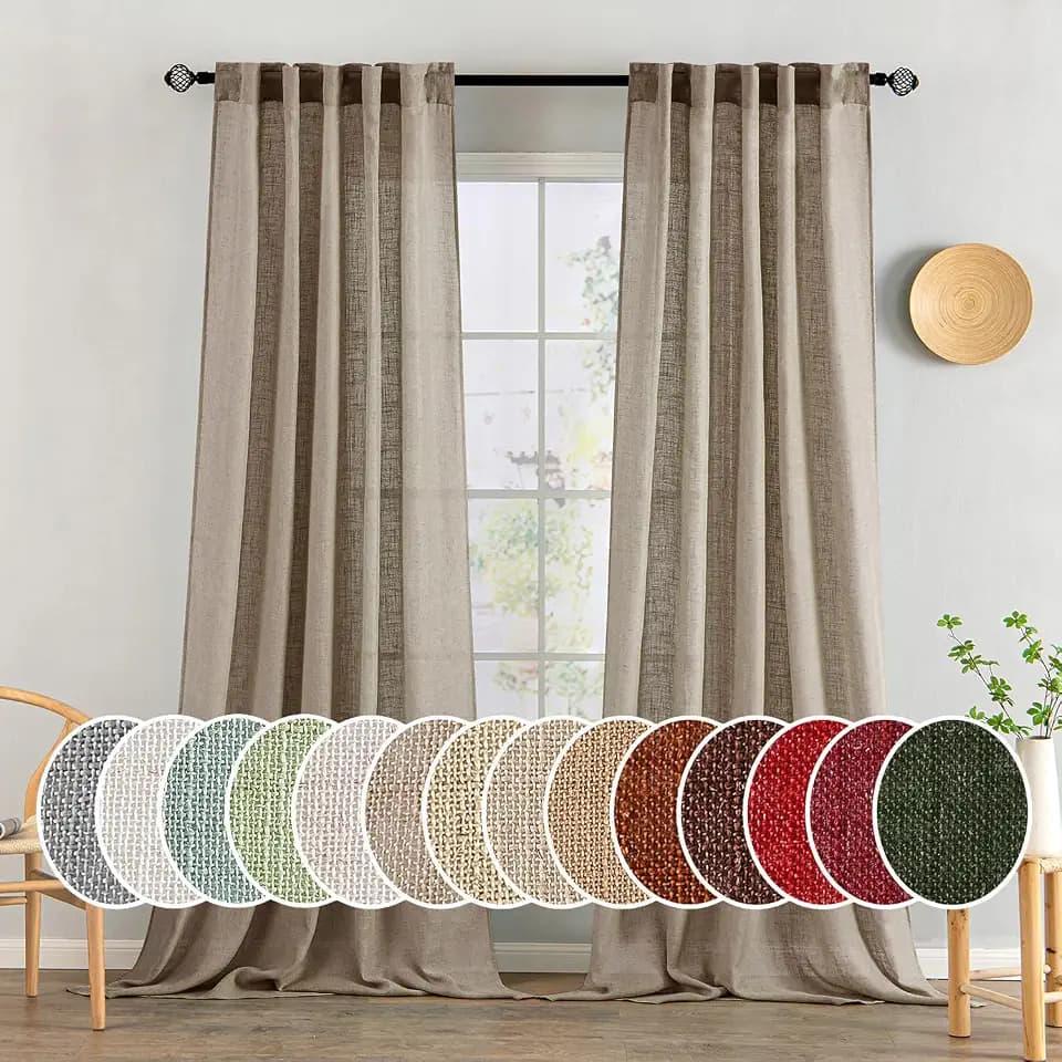 MIULEE Taupe Grey Linen Curtains 52x90 Inch Long 2 Panels for Living Room