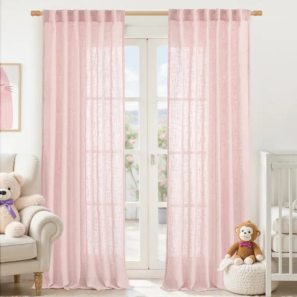 LAMIT Pink Linen Curtains for Living Room 96 Inch, Light Filtering Panels