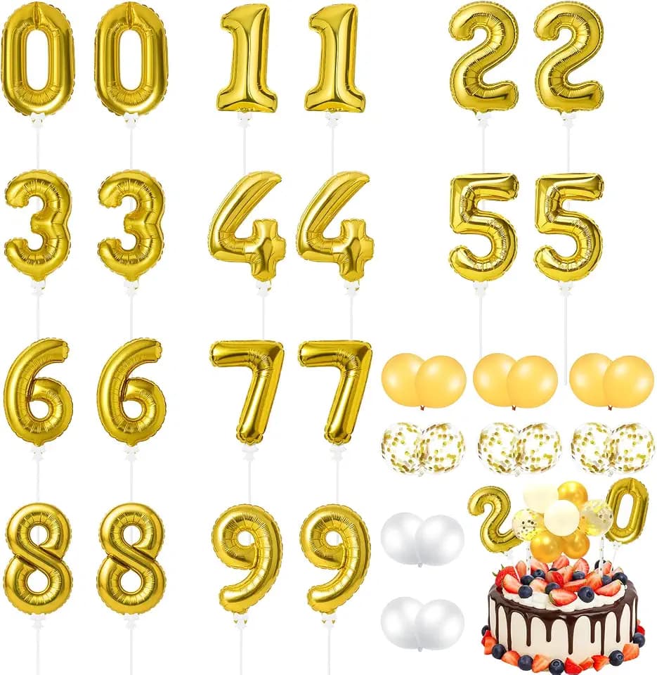 Gejoy 36 Pack 5 Inch Mini Number Balloon Foil Cake Topper Number Avoid Violent Hitting 0-9 Balloons Set for Birthday Party Engagement Anniversary Baby Shower Decor(Gold)