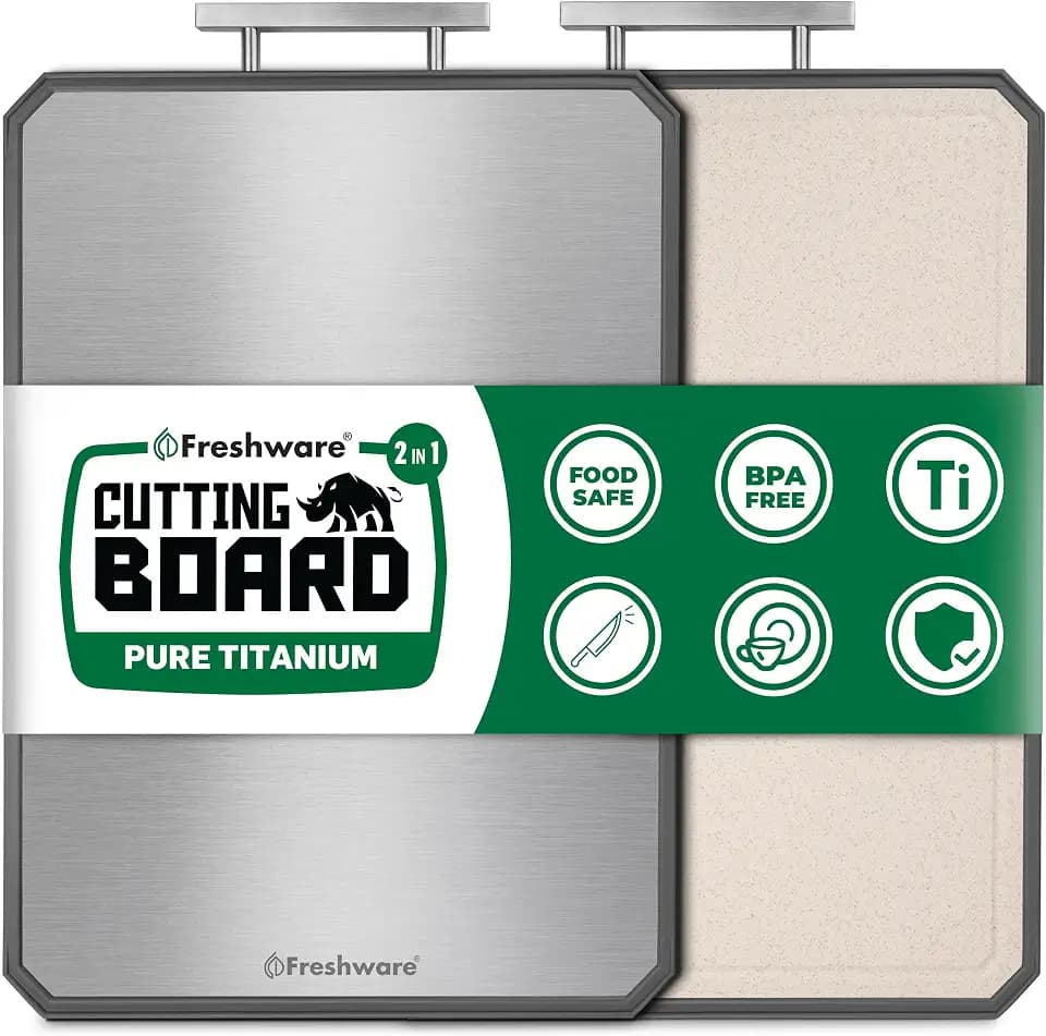 Freshware Titanium Cutting Board for Kitchen, Double Sided and Non Slip Cutting Boards with Handle, Pure Titanium/PP, Chopping Board with Juice Grooves, Dishwasher Safe, Extra Large 19.7" by 13.5"