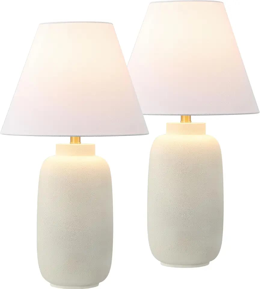 JONATHAN Y Elinore 24.5" Ginger Jar Table Lamp, Matte Cream, Set of 2