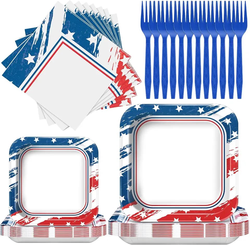 Funnymoom 100 Pcs 4th of July Party Plates and Napkins Tableware Set 250th Anniversary American Flag Supplies Disposable Dinnerware for 25 Guests Independence Day Decorations