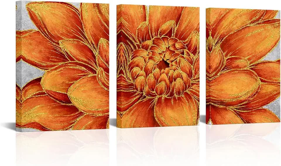 WELMECO Orange Wall Art Floral Canvas Prints Bedroom Bathroom Wall Decor