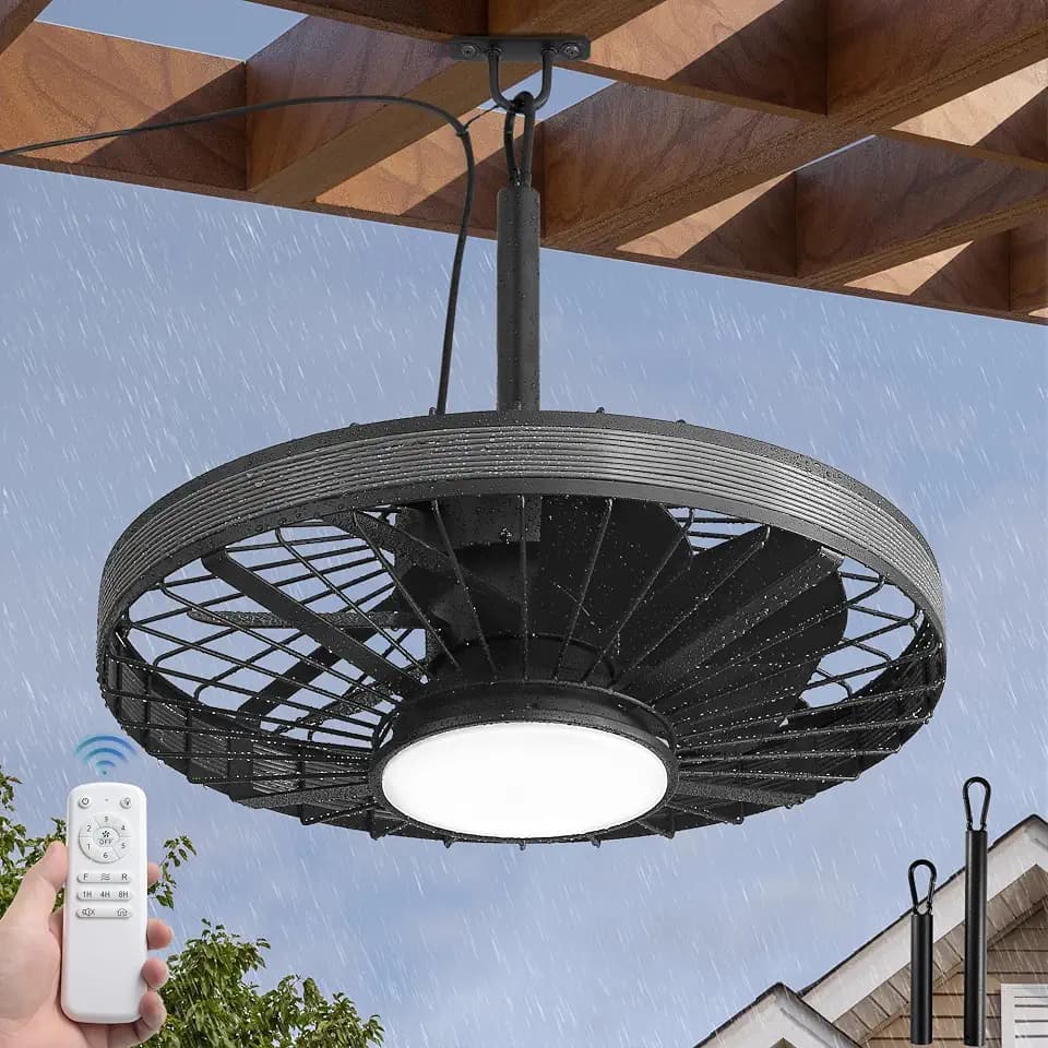 LEDIARY 20” Outdoor Ceiling Fans with Light,Gazebo Fan with Hanging Hook