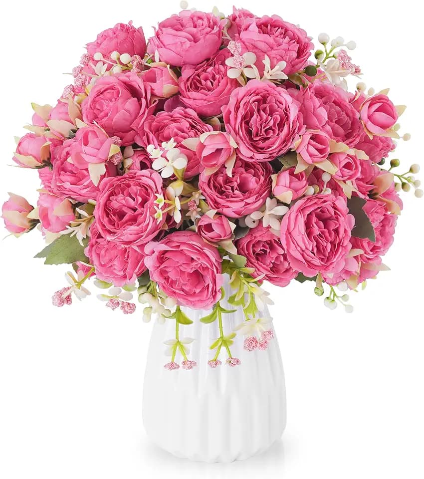 YOUNGLEAVES 15 Packs Peonies Artificial Flowers Real Touch Peonies Silk Flowers Peonies Faux Rose Red Flowers Bouquet for Centerpiece Table Floral Arrangement Wedding Party Home Indoor Decor