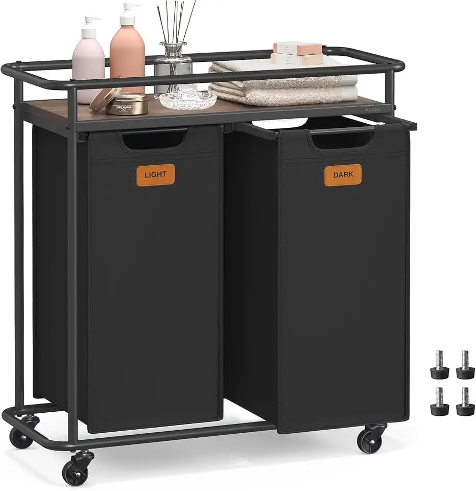 VASAGLE Laundry Sorter with Wheels, Portable Rolling Cart, 26.4 Gal.(100 L)