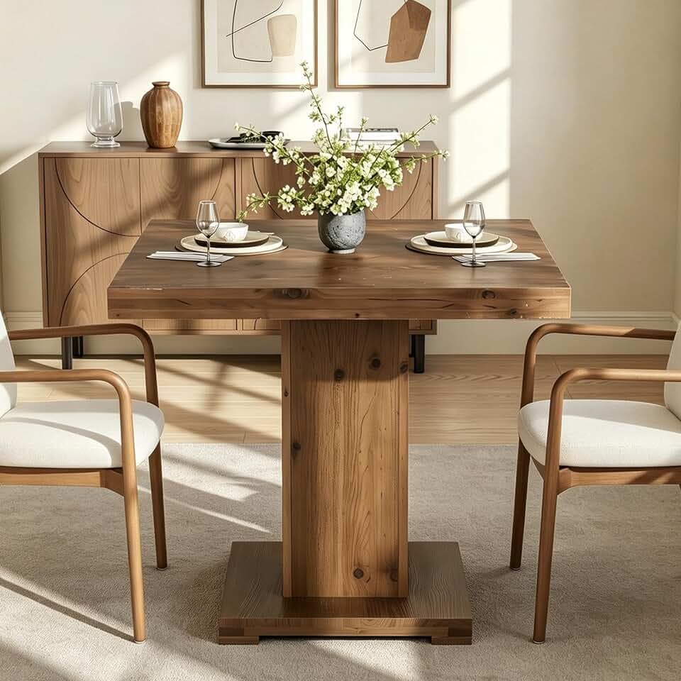 LITTLE TREE 31.5 Inch Farmhouse Dining Table, Rustic Kitchen Dinner Table