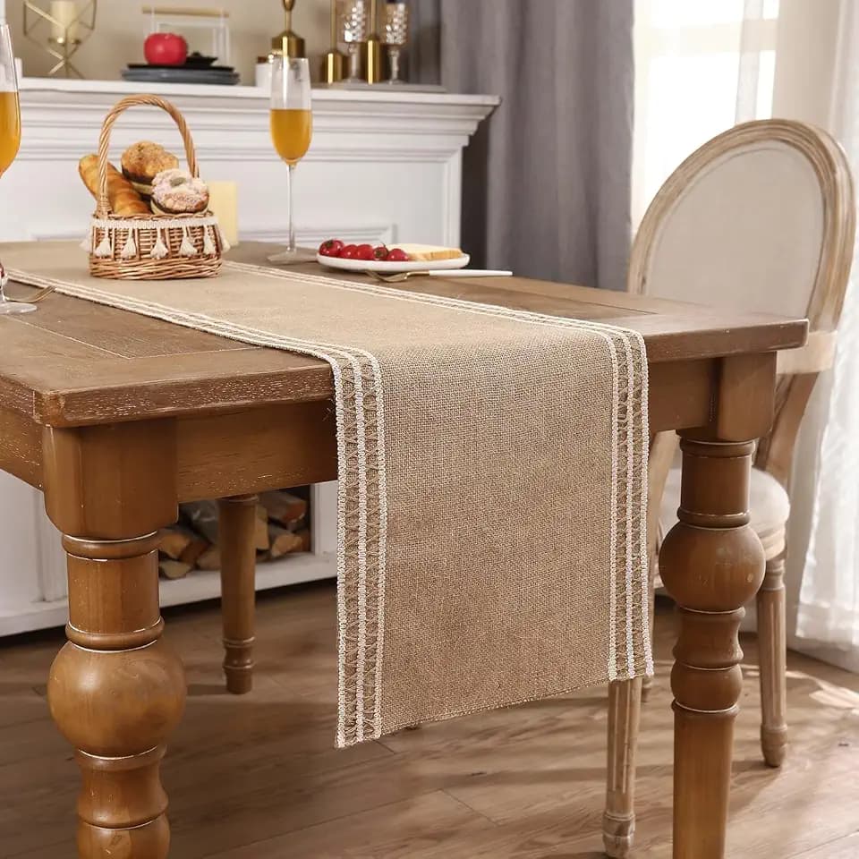 Jute Burlap Table Runner 120 inch Khaki Fall Decor