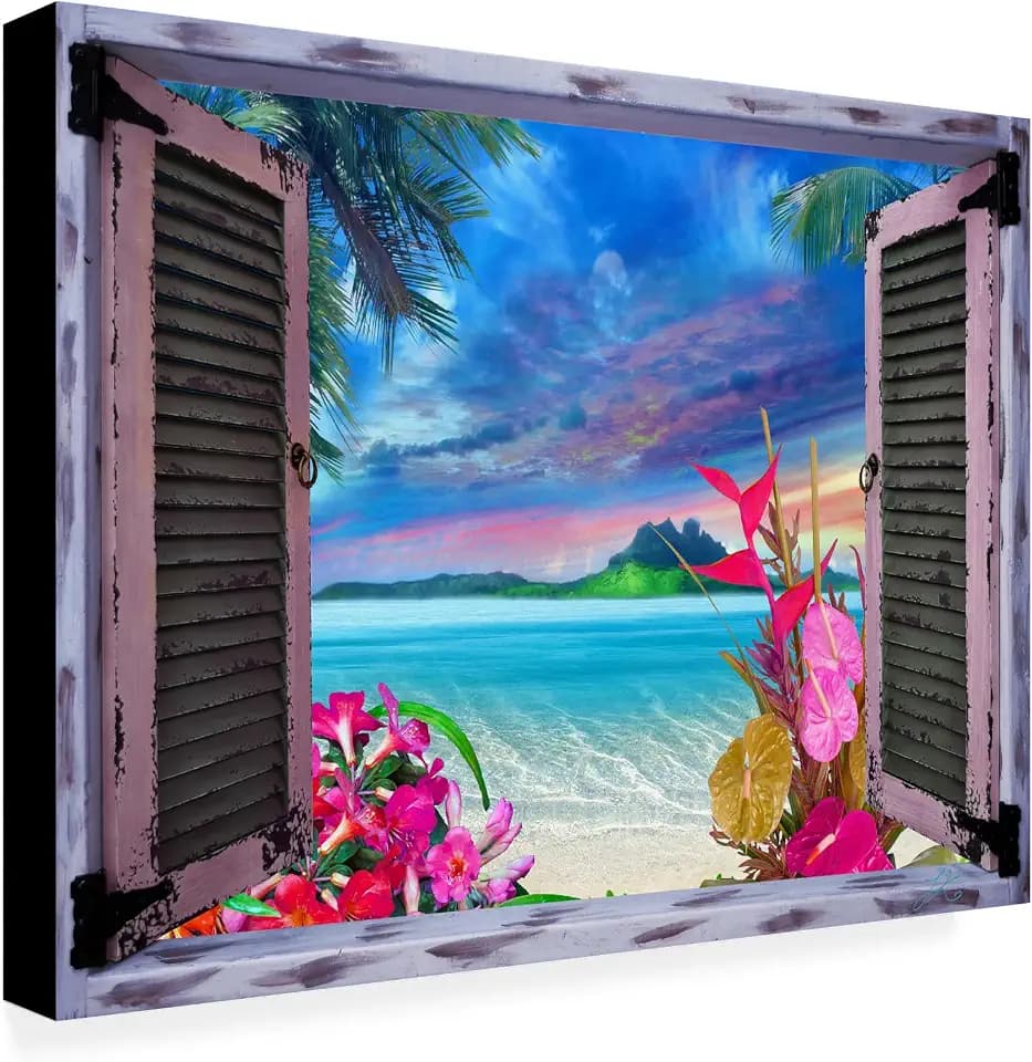 Wrapped Canvas Wall Art - Leo Kelly 'Window to Paradise VII' Wall Art for Living Room, Bedroom, or Office Décor - 14x19