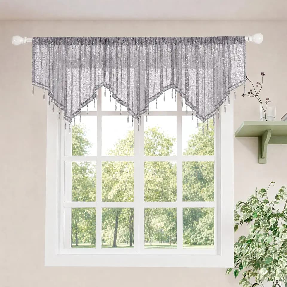 Molaxhome Swag Curtain Scalloped Curtain Valance Drape Sheer Lace Panel 1pc