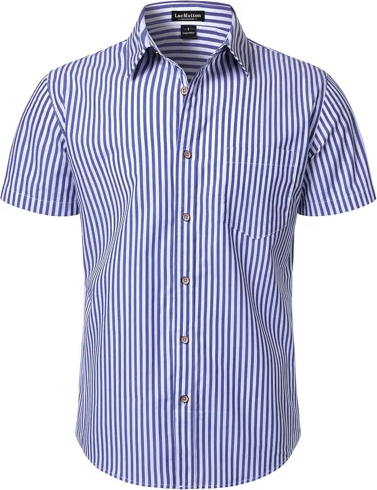 LucMatton Men's Casual Striped Short Sleeve Button Down Shirt