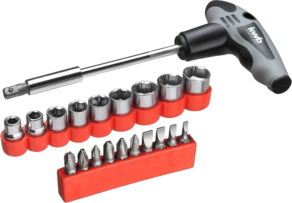 kwb T-Griff Schraubendreher-Set - 21-teilig mit Bit-Aufnahme und Stecknüssen - Ideal für leichte Schraubarbeiten im Auto, Motorrad und Haushalt