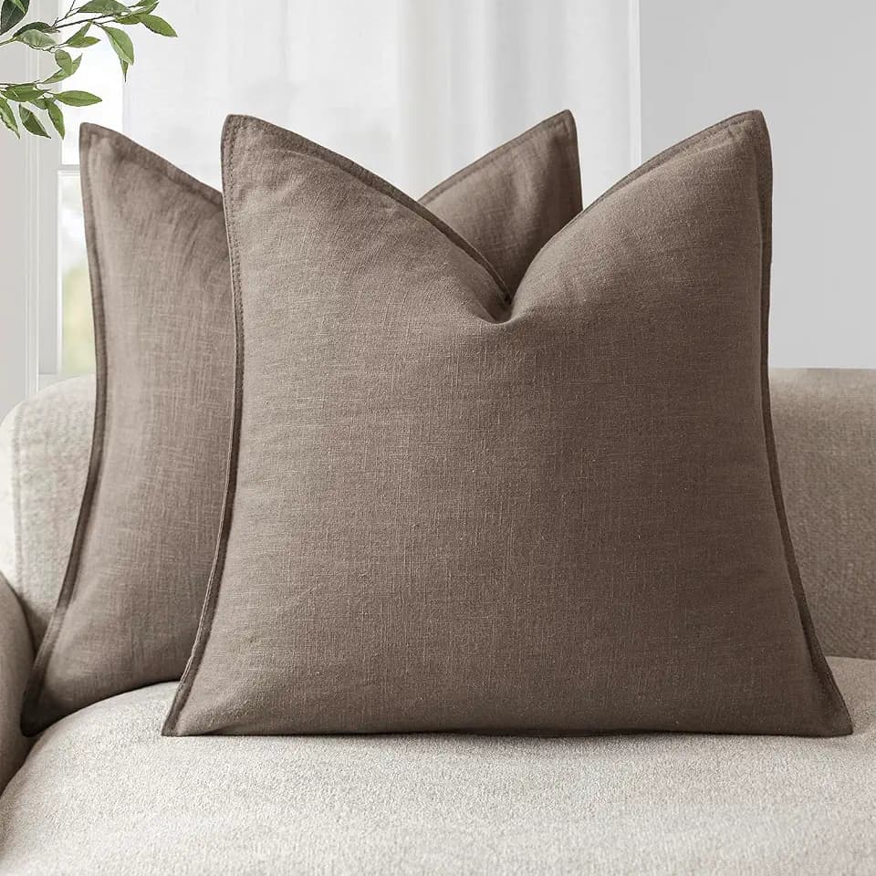 Foindtower Linen Solid Decorative Throw Pillow Covers 18x18 Light Coffee